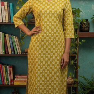 Floral Print Kurti with Lining & Side Slits
