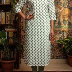 Floral Print Slitted Kurti with Lining & Attached Korean Pants