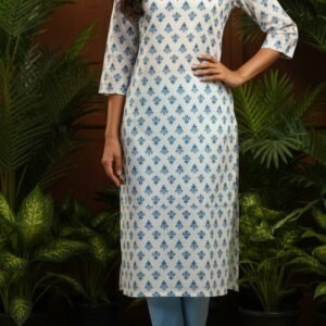 Floral Print Slitted Kurti with Lining & Attached Korean Pants