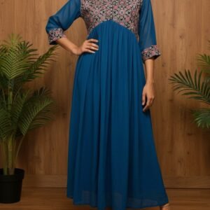 Georgette A-Line Kurti with Ajarakh & Mirror work