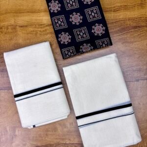 Premium Puliyilakara set mund-Blouse material ( Black-2.80 mtr)