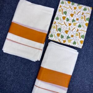 കട്ടിക്കര-Kattikara set mund-Blouse material Orange