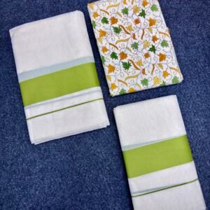 കട്ടിക്കര-Kattikara set mund-Blouse material Green Lite