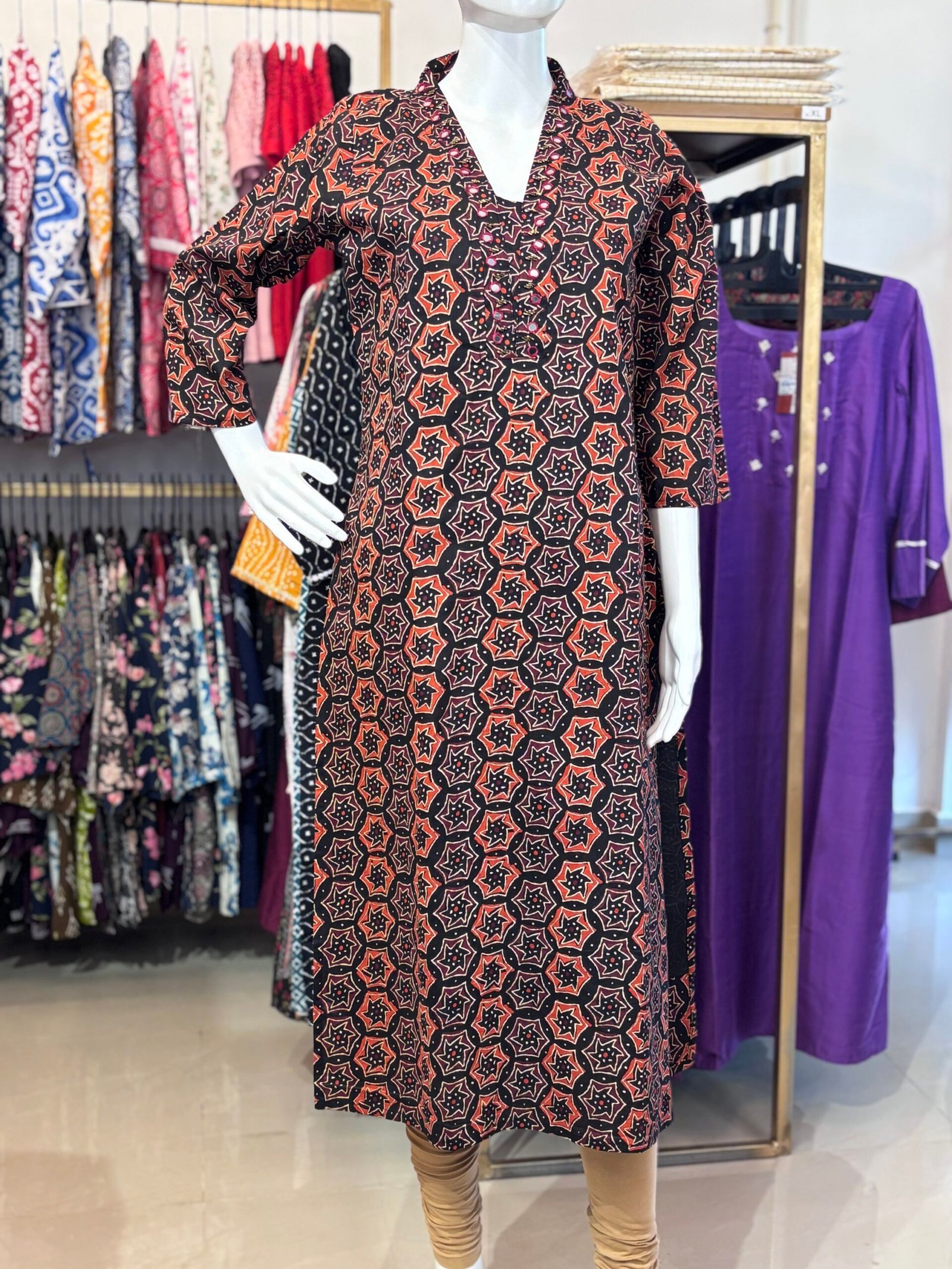 Cotton Kurti-Mirror work-slitted(1174) - Image 4