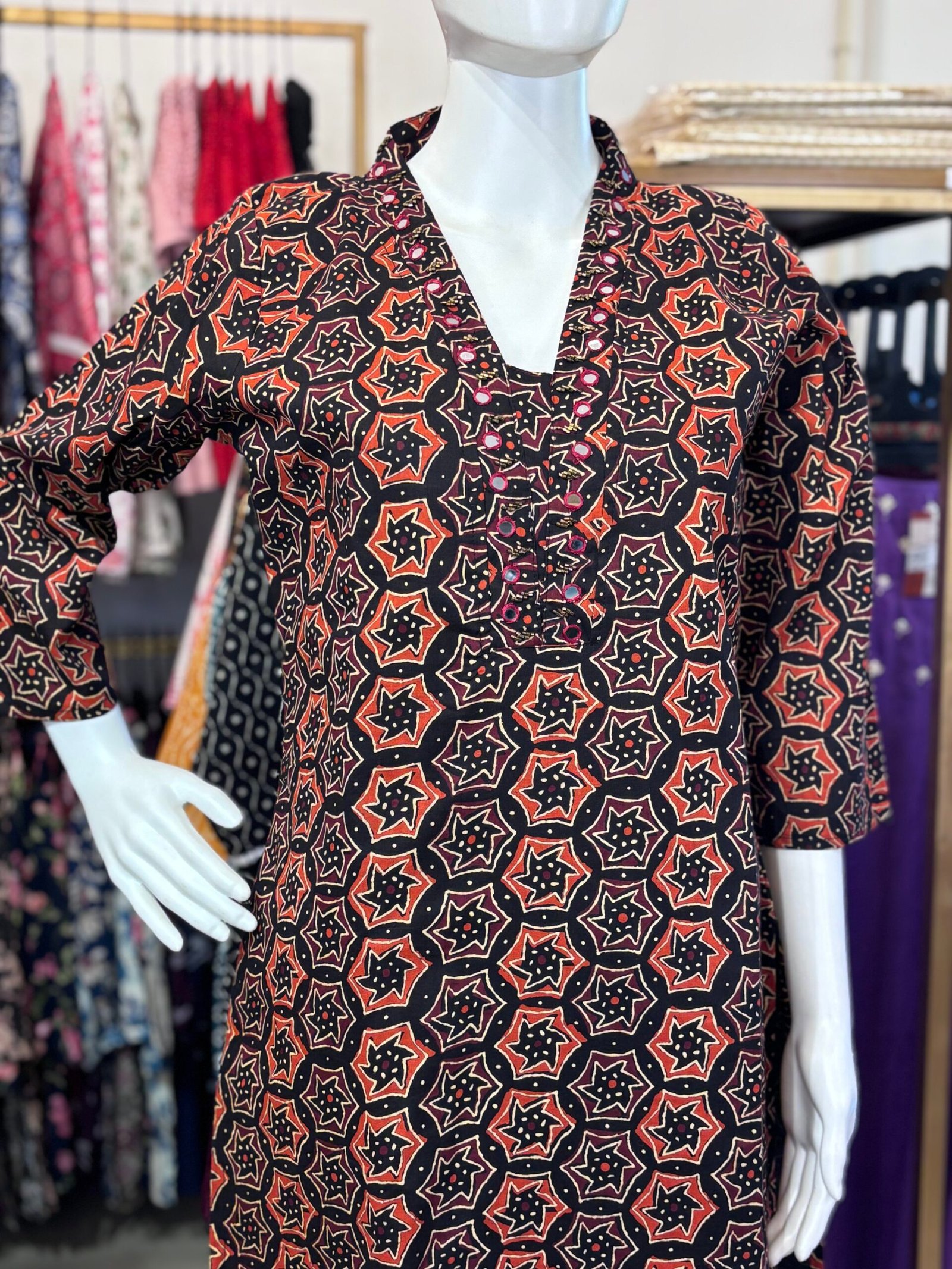 Cotton Kurti-Mirror work-slitted(1174) - Image 2