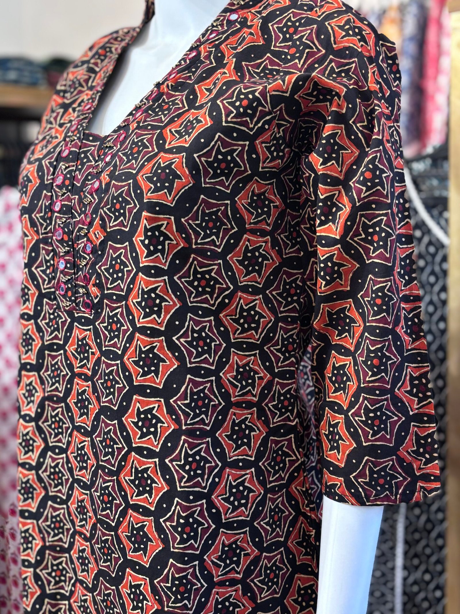 Cotton Kurti-Mirror work-slitted(1174) - Image 3