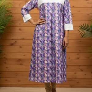 Linen Hakoba Floral Print A line Kurti (1253A)