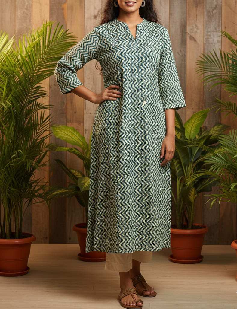 Cotton Kurti-Mirror work-slitted
