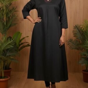 Premium Armani Silk A-Line Kurti – Elegant Pleated V-Neck Design
