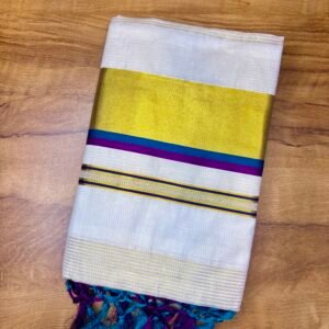 Premium Kerala Saree 5 inch golden and multicoloured Kara& kunjalam