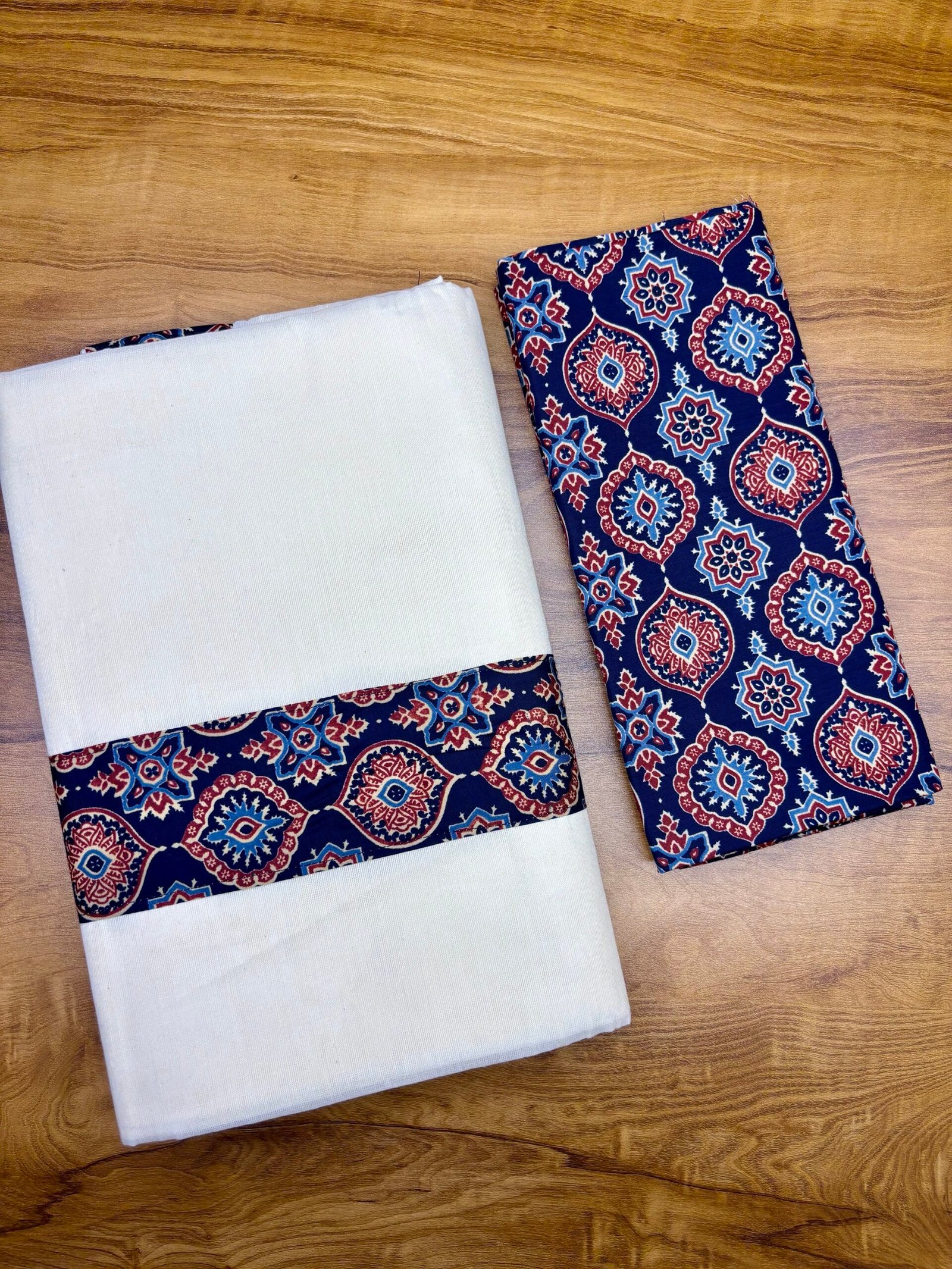 Kerala Saree with Ajrakh Border & Blouse Material