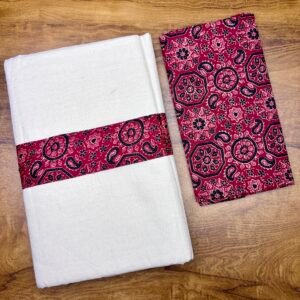 Kerala Saree with Ajrakh Border & Blouse Material