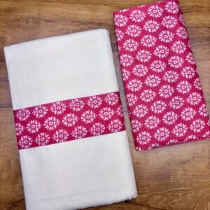 Kerala Saree with Ajrakh Border & Blouse Material