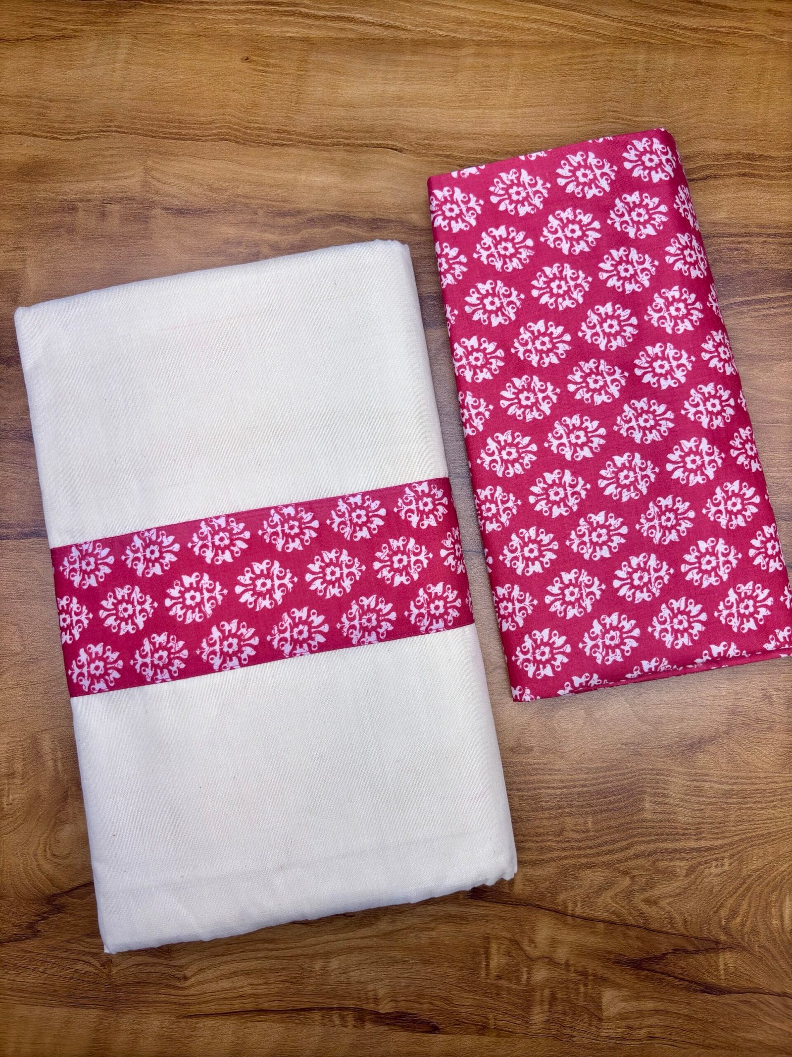 Kerala Saree with Ajrakh Border & Blouse Material