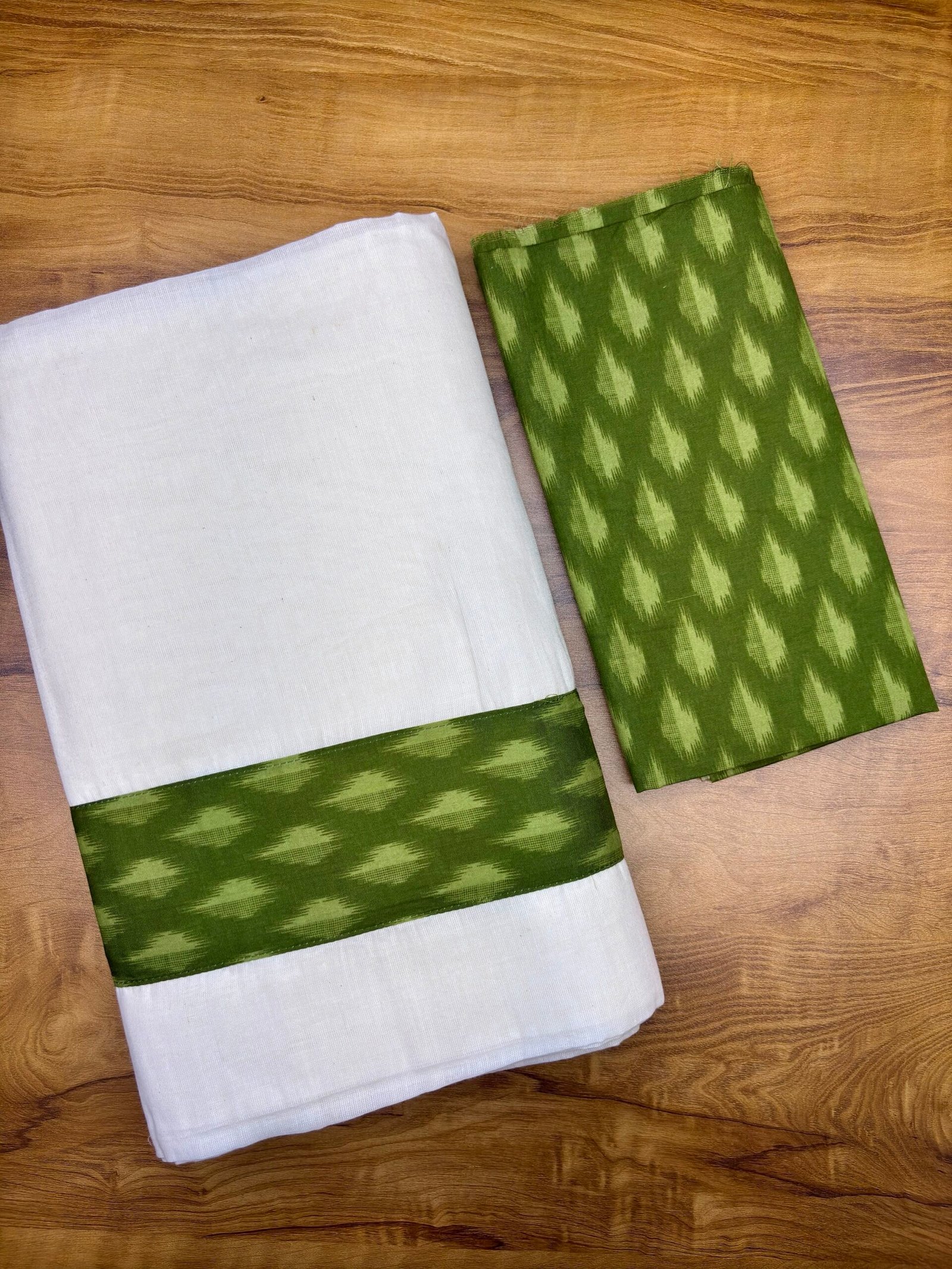 Kerala Saree with Ajrakh Border & Blouse Material