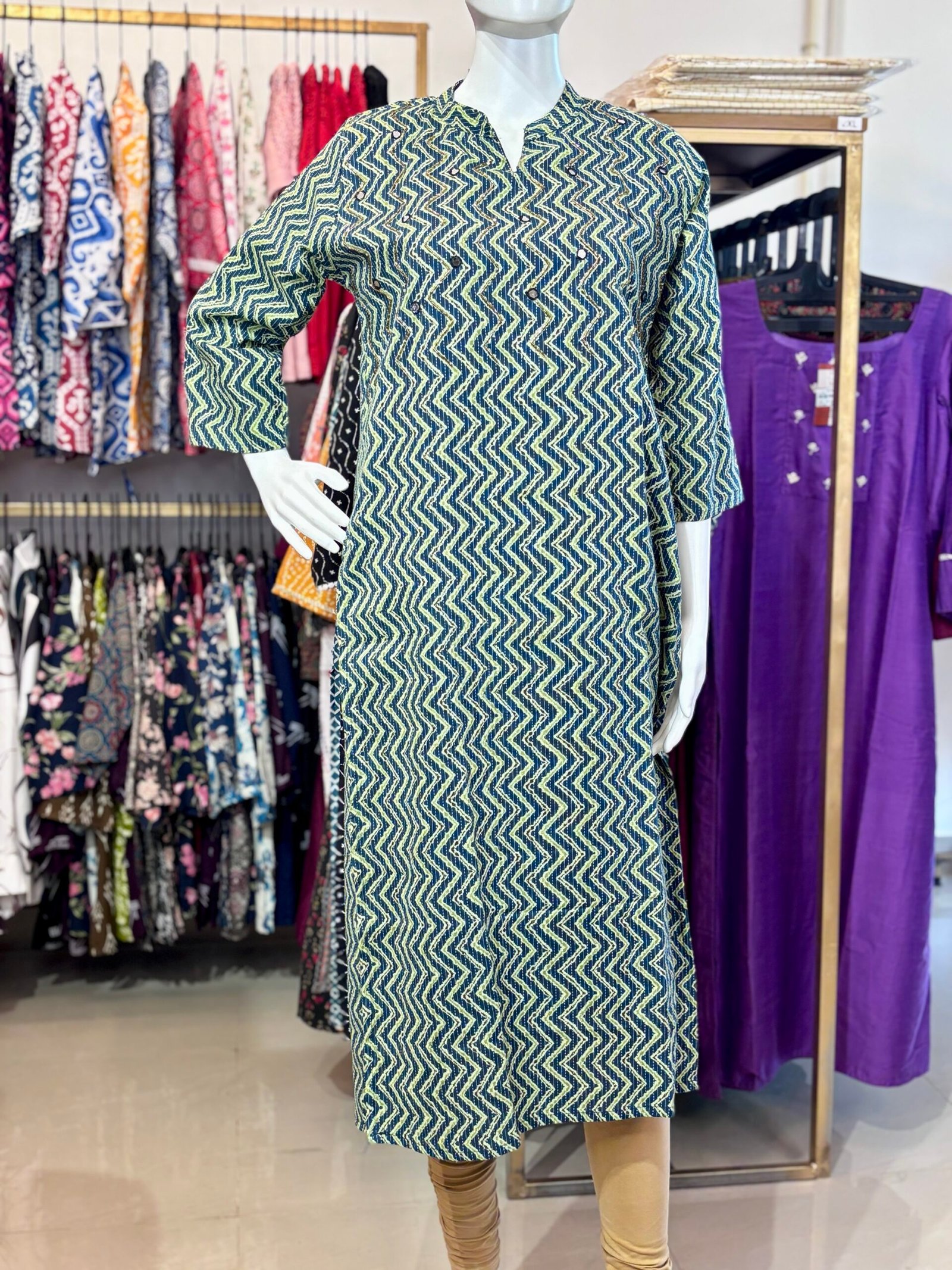 Cotton Kurti-Mirror work-slitted - Image 2