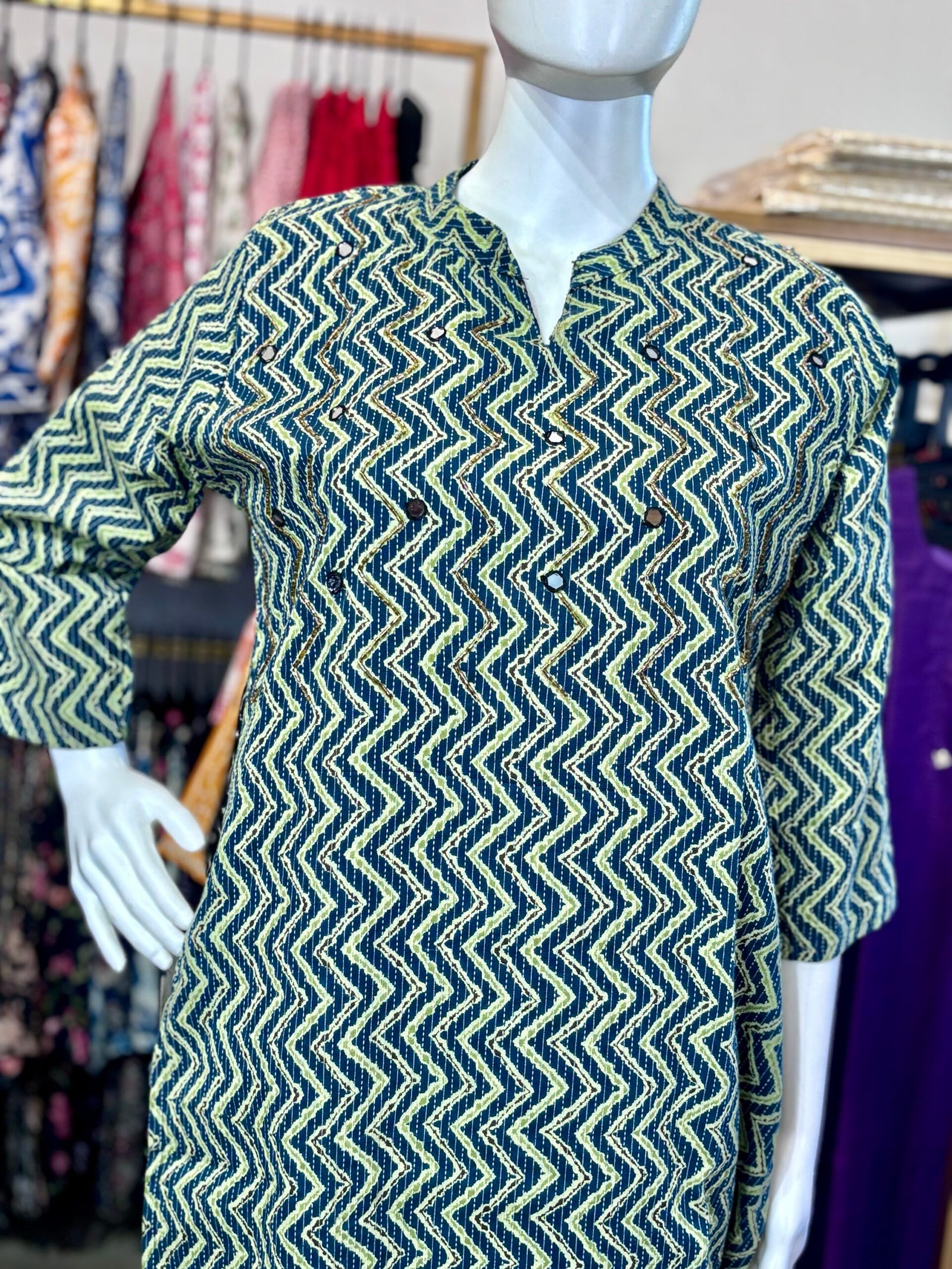 Cotton Kurti-Mirror work-slitted - Image 4