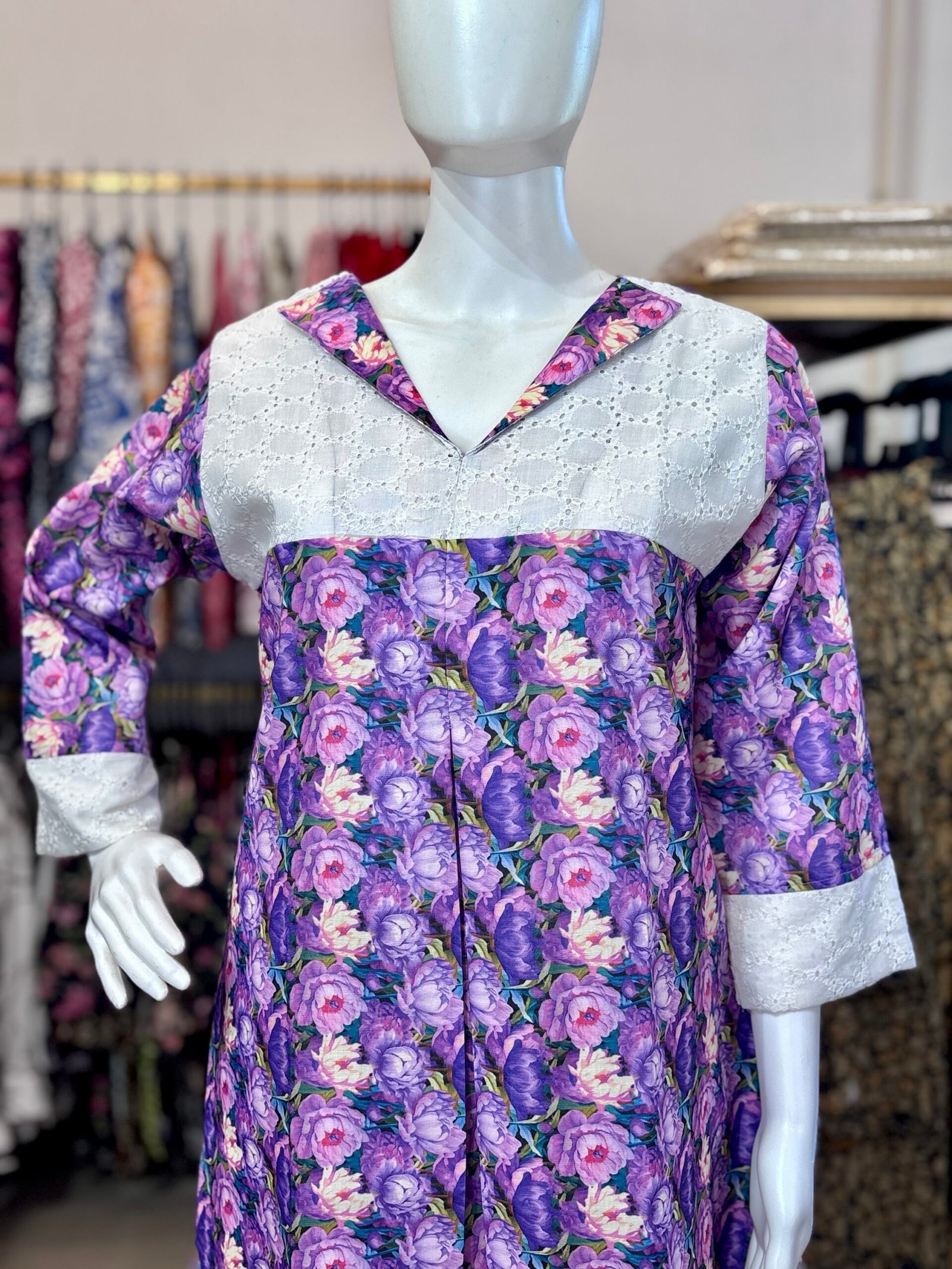 Linen Hakoba Floral Print A line Kurti (1253A) - Image 3