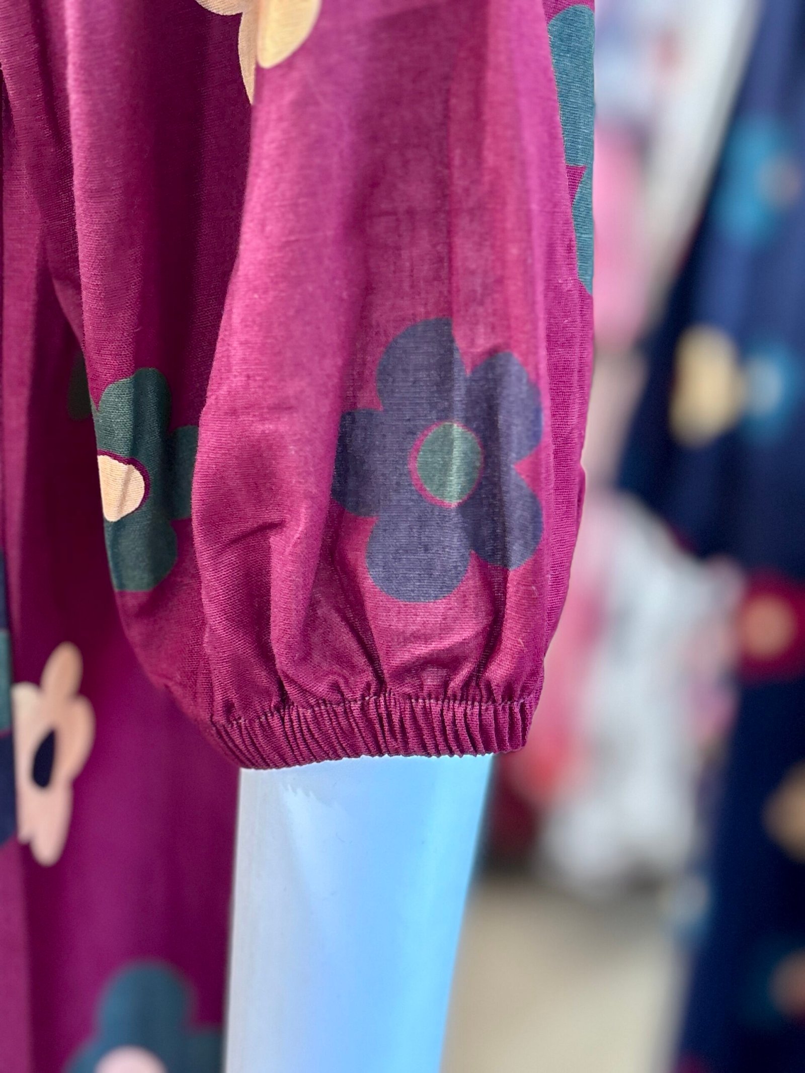 Floral Print Cotton A-Line Kurti | Maroon Boho-Chic Midi Dress with 3/4 Sleeves and Keyhole Neck - Image 4