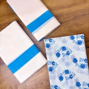 Premium Kerala Mulloth Cotton Set Mund & Blouse material prg