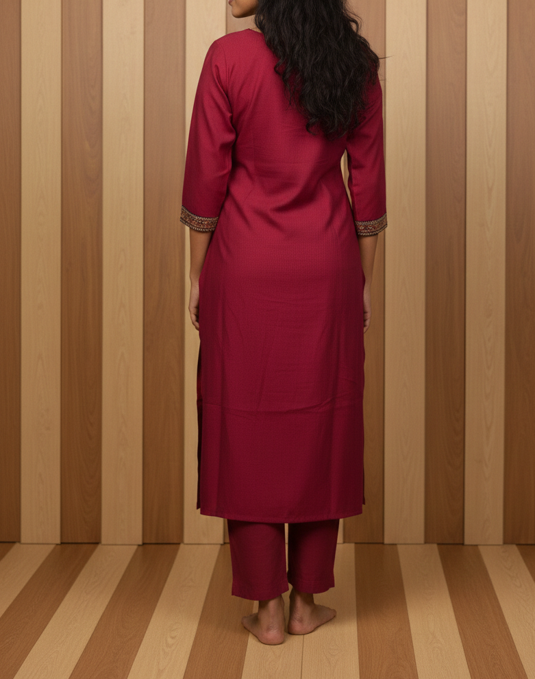 Supper classy feel ajrak cotton hand work patch with slitted top and bottom -Plane vertical fabric-rich maroon - Image 3