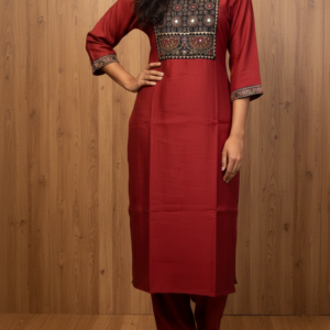 Supper classy feel ajrak cotton hand work patch with slitted top and bottom -Plane vertical fabric-Terracotta