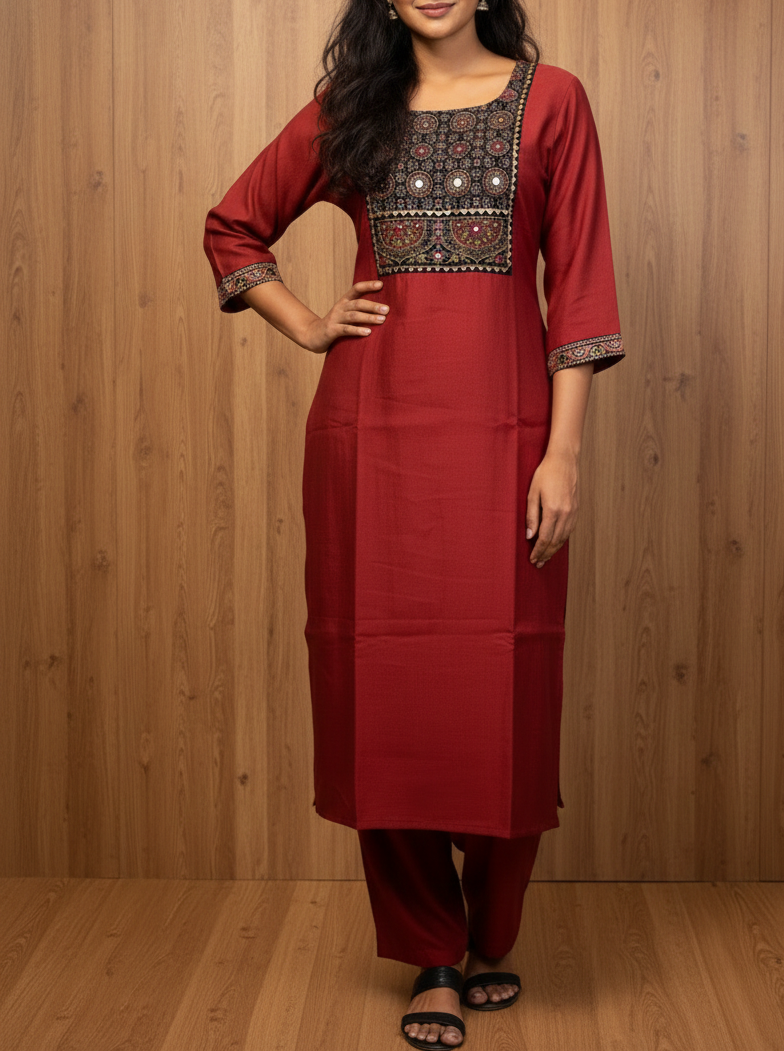Supper classy feel ajrak cotton hand work patch with slitted top and bottom -Plane vertical fabric-Terracotta