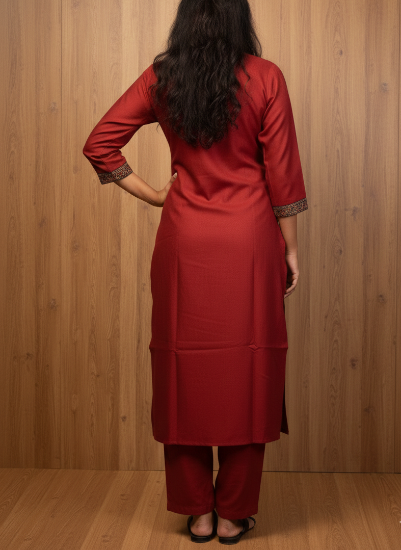 Supper classy feel ajrak cotton hand work patch with slitted top and bottom -Plane vertical fabric-Terracotta - Image 3