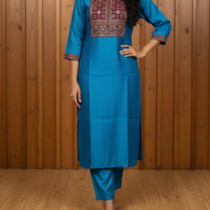 Supper classy feel ajrak cotton hand work patch with slitted top and bottom -Plane vertical fabric- peacock blue.