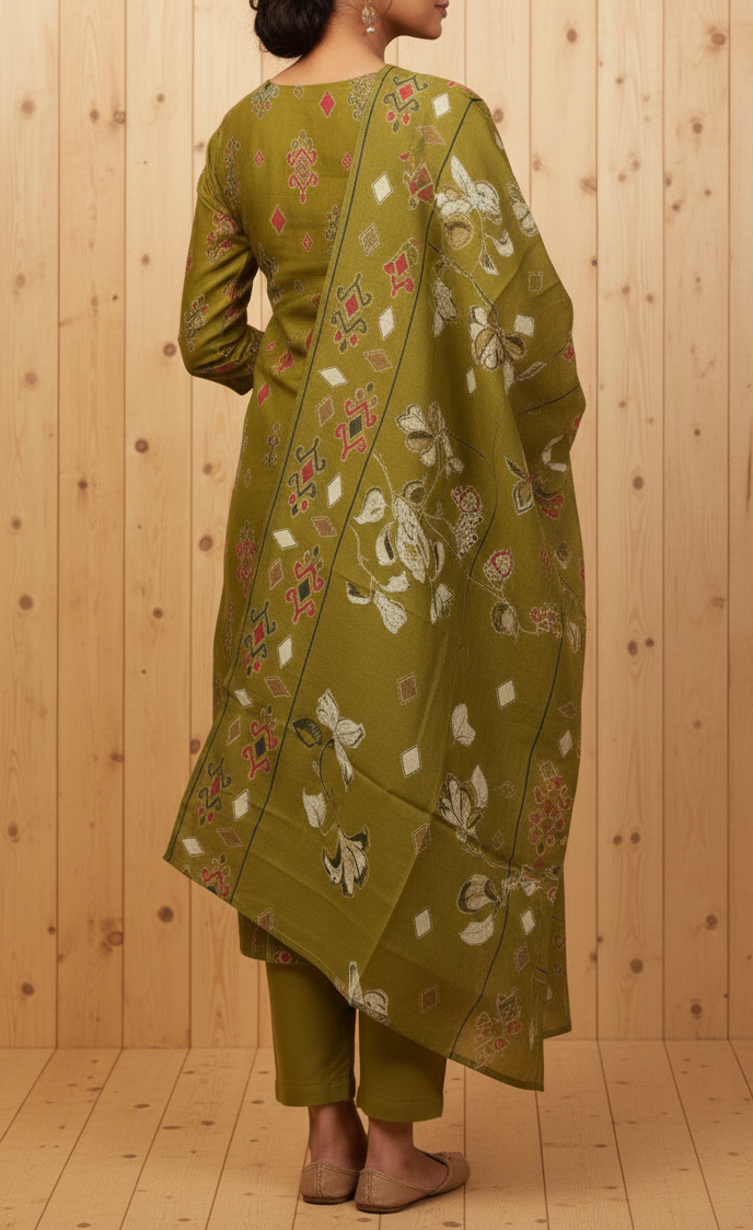 Elegant Foil Print Cotton Kurta Set with Cigarette Pants and Heavy Dupatta(CODE 1430F) - Image 4