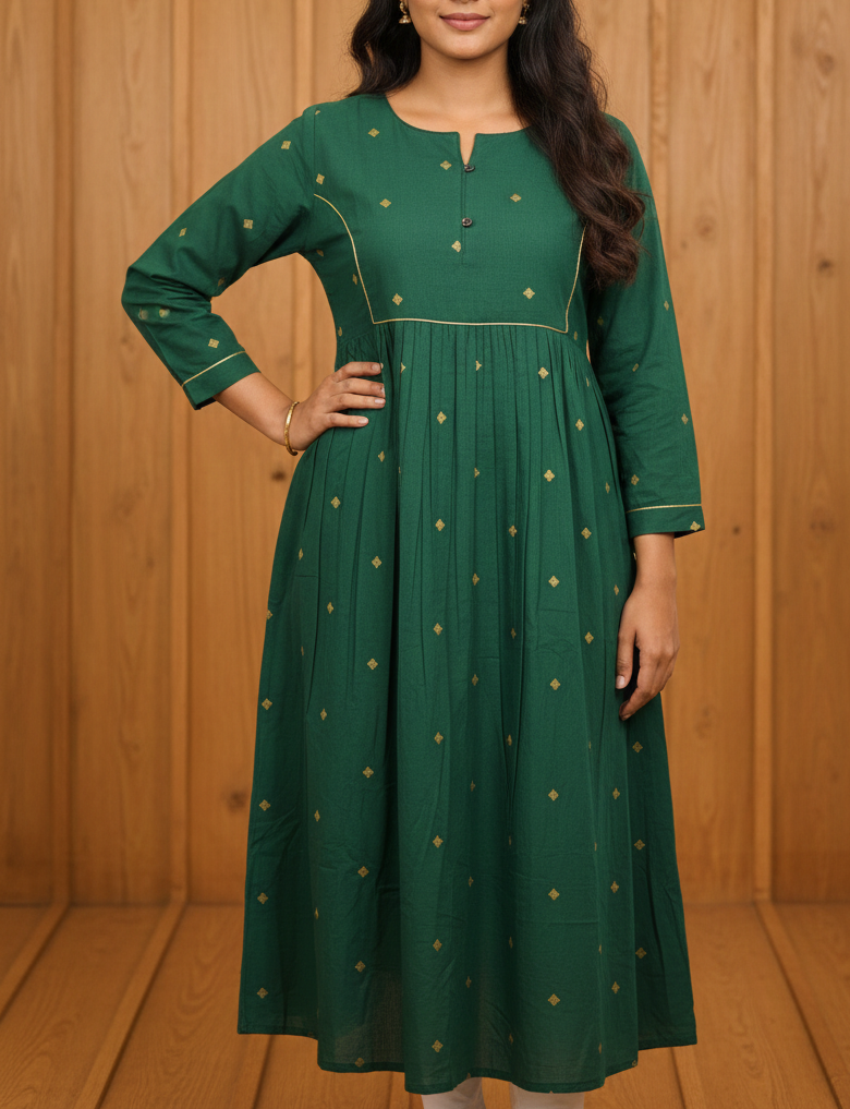 Exquisite Emerald Green Aliya Cut Kurti – Elegant Ethnic Flare