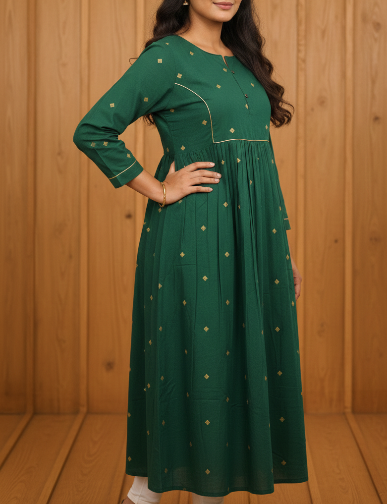 Exquisite Emerald Green Aliya Cut Kurti – Elegant Ethnic Flare - Image 2