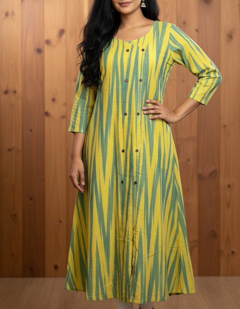 A-Line Ikat Print Kurti – Stylish 3/4 Sleeve(code:1433A)