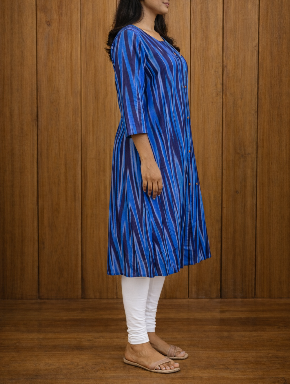 A-Line Ikat Print Kurti – Stylish 3/4 Sleeve(code:1433B) - Image 2