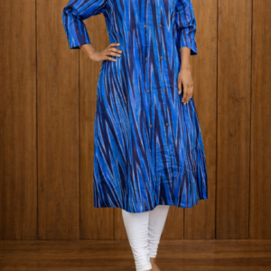 A-Line Ikat Print Kurti – Stylish 3/4 Sleeve(code:1433B)