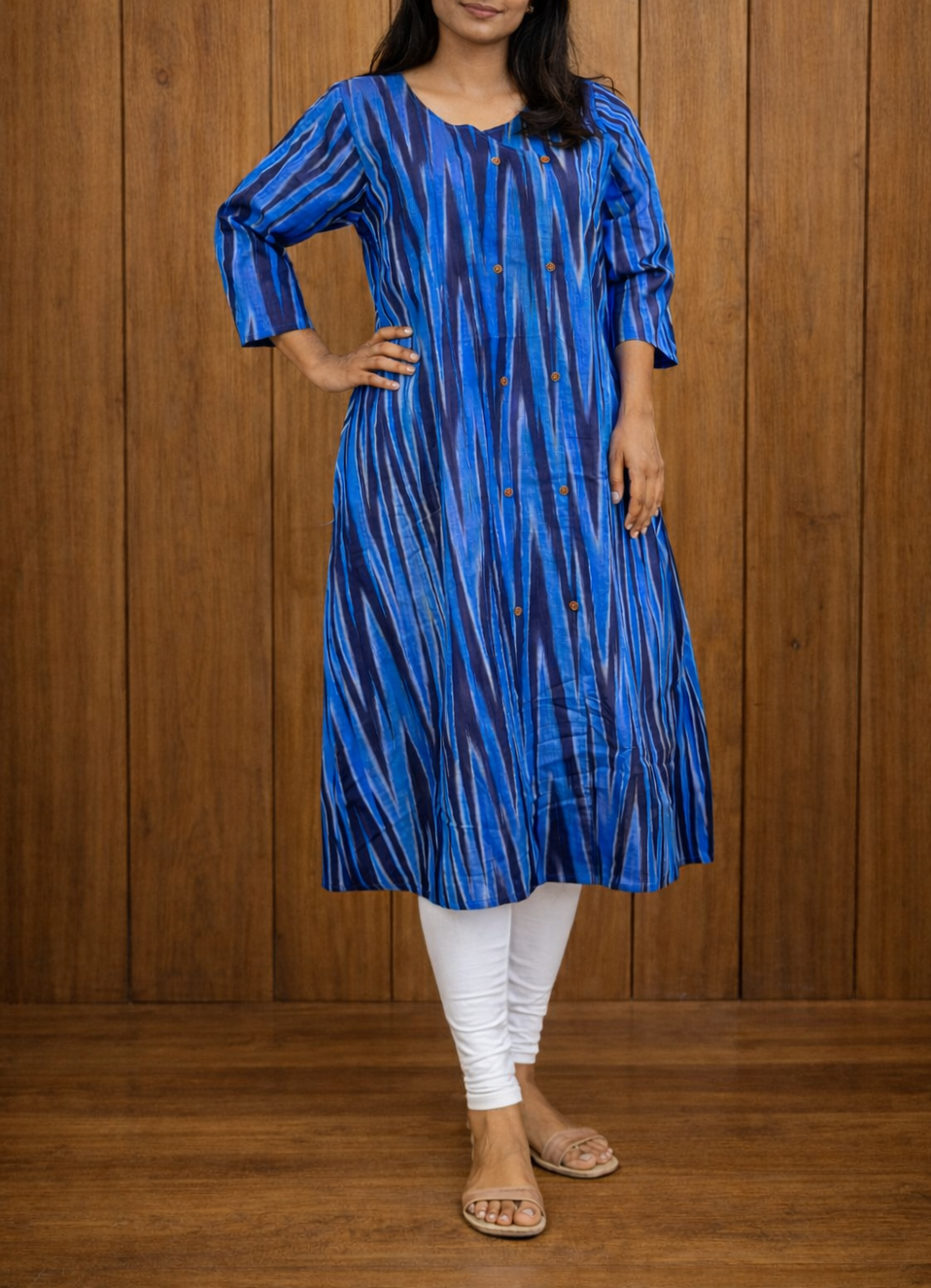 A-Line Ikat Print Kurti – Stylish 3/4 Sleeve(code:1433B)
