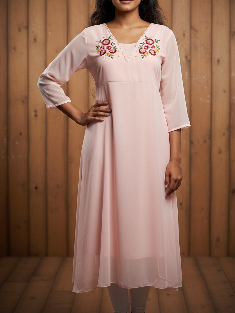 Women’s Frock Style Embroidered Kurti – Elegant & Comfortable