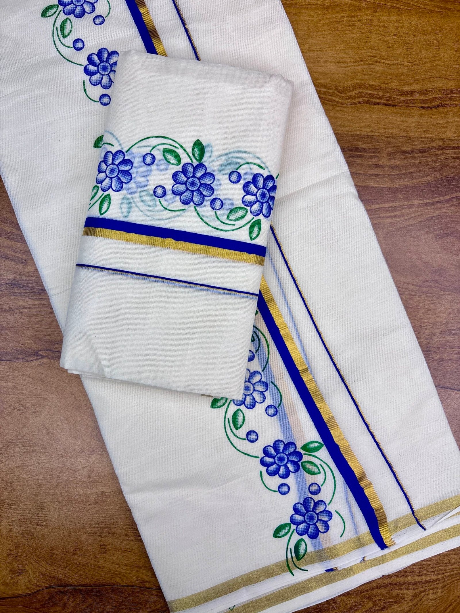 Floral print Puliyilakara set mund 2.80 mtr B (code 1450) - Image 3