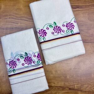 Floral print Puliyilakara set mund 2.80 mtr C (code 1450)