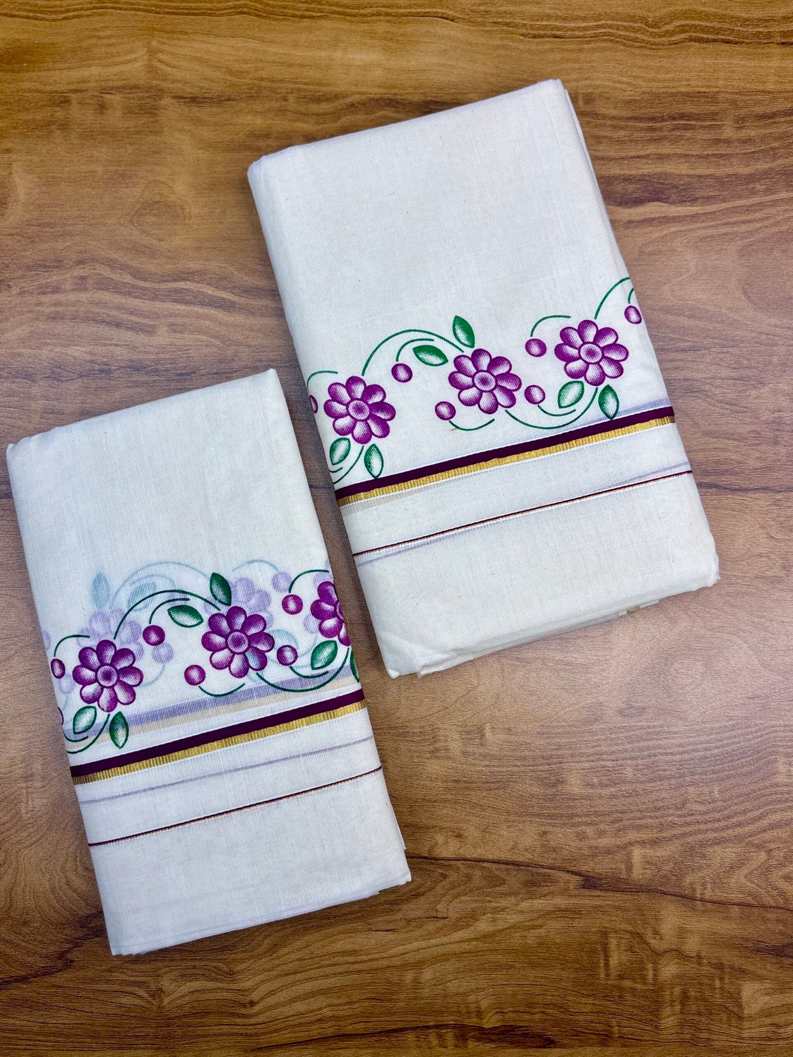 Floral print Puliyilakara set mund 2.80 mtr C (code 1450)