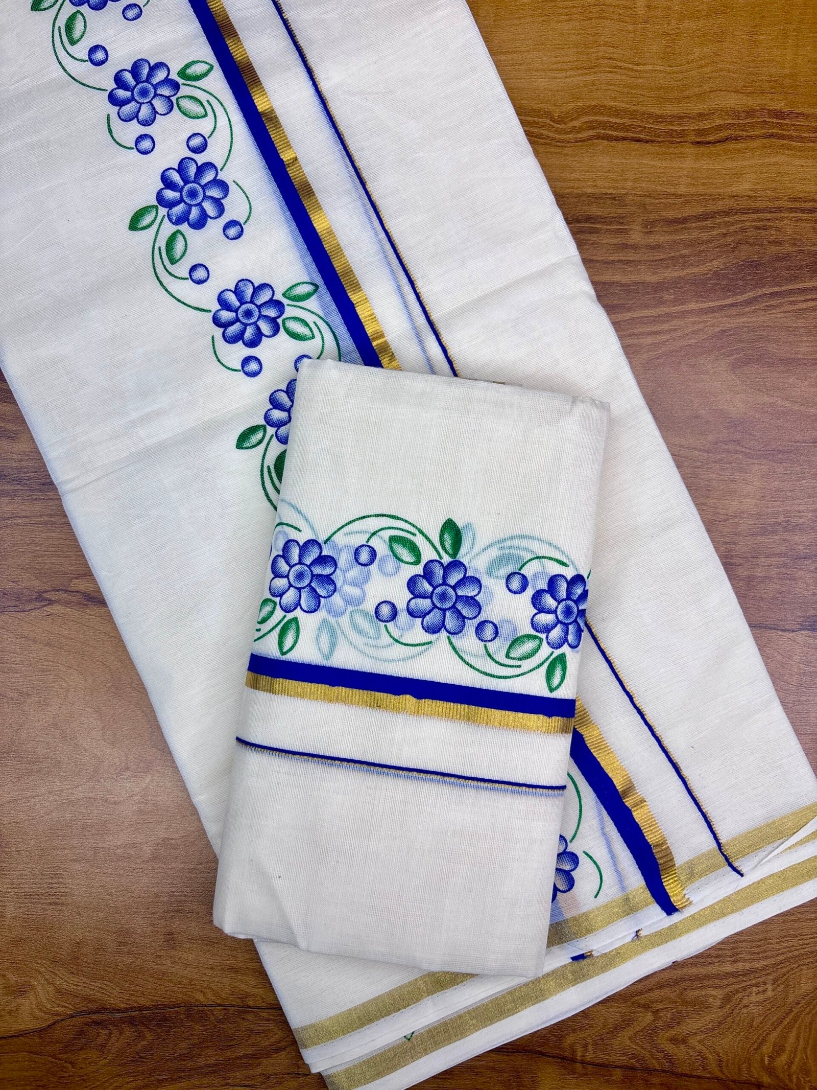 Floral print Puliyilakara set mund 2.80 mtr B (code 1450) - Image 2