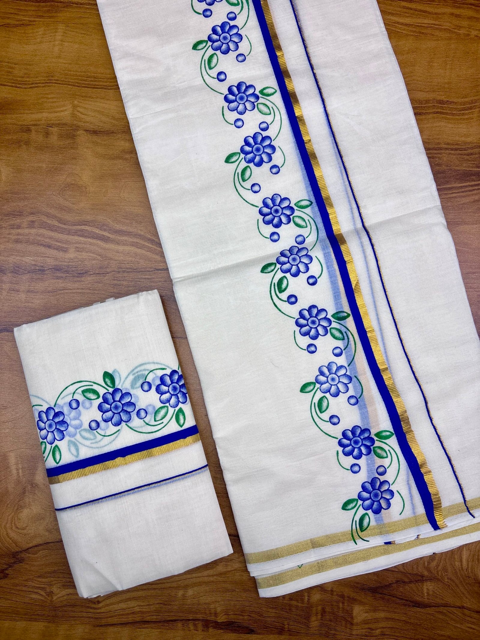 Floral print Puliyilakara set mund 2.80 mtr B (code 1450) - Image 5