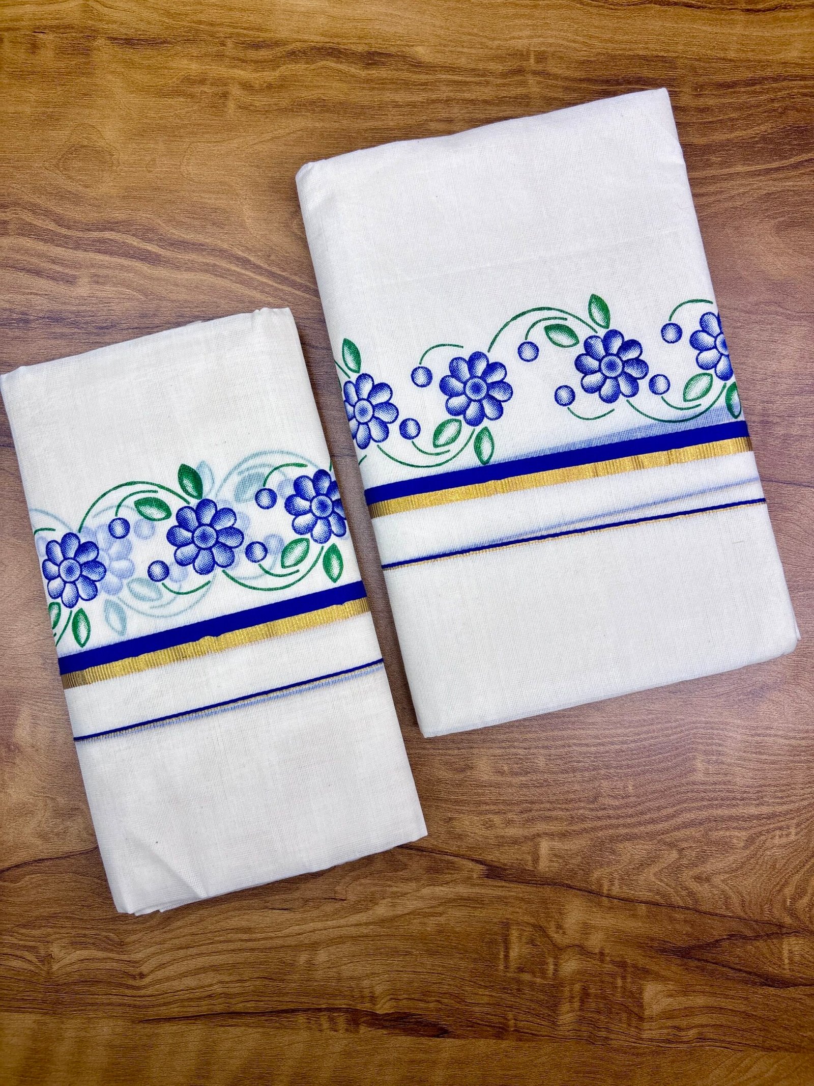 Floral print Puliyilakara set mund 2.80 mtr B (code 1450)