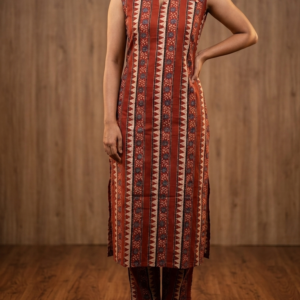 Elegant Cambric Cotton Co-ord Set | Sleeveless Shirt Collar Tunic with Cigarette Pants