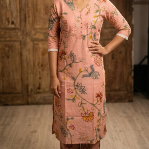 Women Floral Printed Kurti Pant Co-Ord Set | Stylish V Neck Slitted Kurti with Pant