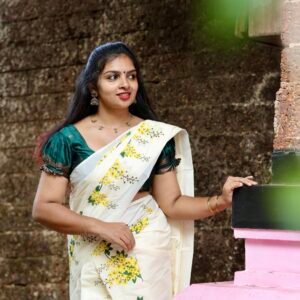 Premium Vishu Special Pure Cotton Set Mund with Kanikkonna Floral Print 2.80 Mtr