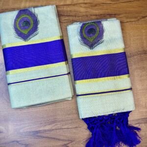 Kerala Traditional Tissue Set Mundu 2.80 | Premium Kasavu with Peacock Feather Design Black