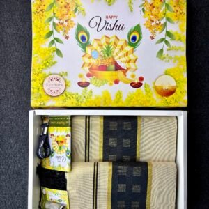 Tissue Premium Checked Design Set Mundu |  with Vishu Kaineettam Card & Gift Box