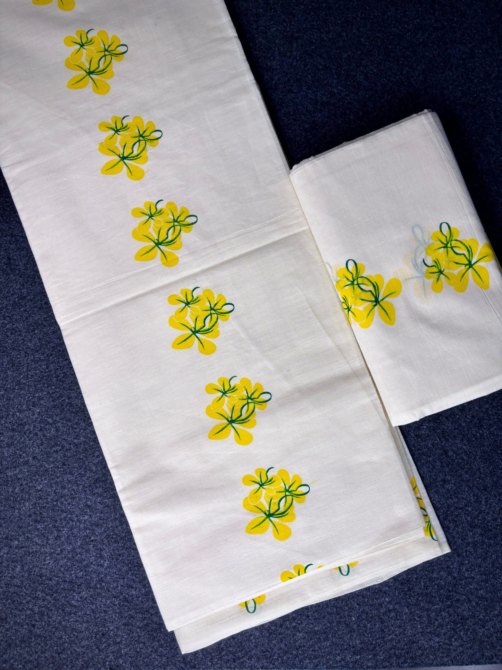 Vishu Special Set Mundu – Gada Cotton Set Mund with Kanikkonna Floral Print 2.80 Mtr 2nd - Image 2