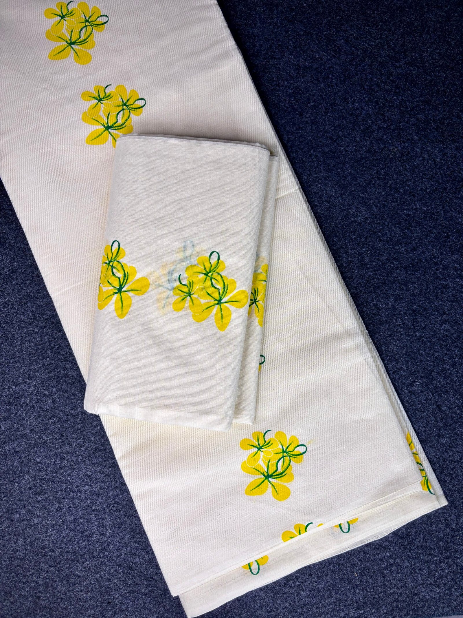 Vishu Special Set Mundu – Gada Cotton Set Mund with Kanikkonna Floral Print 2.80 Mtr 2nd